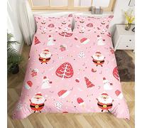 Loussiesd Set di biancheria da letto con Babbo Natale carino coniglio kawaii rosa piumino per bambini ragazzi ragazze Decor Merry Christmas Comforter Set Girly Pink Quilt Set da camera da letto