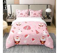 Loussiesd Set di biancheria da letto con Babbo Natale carino coniglio kawaii rosa piumino per bambini ragazzi ragazze Decor Merry Christmas Comforter Set Girly Pink Quilt Set da camera da letto