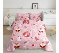 Loussiesd Set di biancheria da letto con Babbo Natale carino coniglio kawaii rosa piumino per bambini ragazzi ragazze decorazione Merry Christmas Comforter Set Girly Pink Down Duvet collezione camera