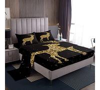 Loussiesd - Set di biancheria da letto con cervi dei cartoni animati, lenzuola per Natale felice, set di biancheria da letto per alci per bambini e adulti, set di biancheria da letto mimetica dorata