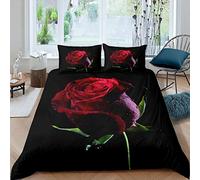 Loussiesd Set di biancheria da letto con copripiumino 3D con rose rosse e stampa floreale romantica, per ragazze e adulti, decorazione per camera da letto con rami botanici, copriletto king size con 2