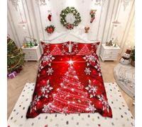 Loussiesd, set di biancheria da letto con copripiumino a tema albero di Natale rosso per ragazze, decorazione per la camera da letto della figlia, copripiumino con motivo chic invernale a fiocco di
