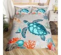 Loussiesd Set di biancheria da letto con copripiumino a tema bussola, per bambini, ragazzi e ragazze, con motivo oceano costiero, in microfibra, per camera da letto