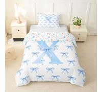 Loussiesd Set di biancheria da letto con copripiumino con fiocco blu, per letto junior/culla, con iniziale X, per ragazzi e ragazze, set di biancheria da letto con fiocco e nodo, 2 pezzi, decorazione