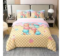 Loussiesd Set di biancheria da letto con copripiumino con iniziale R in 100% cotone, per ragazzi e ragazze, motivo gelato, decorazione per camera da letto, 3 pezzi, chiusura a cerniera, con 2 federe