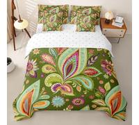 Loussiesd Set di biancheria da letto con copripiumino con lenzuola, 7 pezzi, per letto king size, verde e rosso, per bambini, ragazzi e ragazze, stampa cachemire bohémien, stile esotico, decorazione