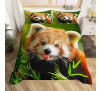 Loussiesd Set di biancheria da letto con copripiumino con panda rosso, super king size, per ragazzi e ragazze, set di biancheria da letto con animali kawaii, decorazione per la stanza, traspirante