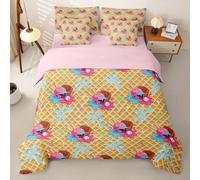 Loussiesd Set di biancheria da letto con copripiumino da 7 pezzi, motivo baseball, per letto super king size, rosa, blu, gelato, letto a goccia in una borsa, per bambini, ragazzi, ragazze, ragazze