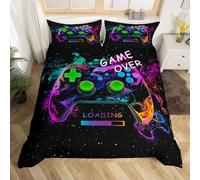 Loussiesd Set di biancheria da letto con copripiumino e 1 federa, per bambini, ragazzi e ragazze, con motivo gamepad colorato