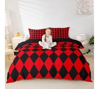 Loussiesd Set di biancheria da letto con copripiumino e 1 federa per letto junior/culla, per tutte le stagioni, in microfibra, stile vintage, rosso, nero, per bambini, decorazione per camera da letto