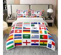 Loussiesd Set di biancheria da letto con copripiumino e 2 federe, 100% cotone, per ragazzi e ragazze, motivo con bandiera del mondo, per ragazzi e ragazze, motivo calcio, sport, gioco, decorazione per
