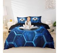 Loussiesd Set di biancheria da letto con copripiumino e federa a nido d'ape, per bambini, ragazzi e ragazze, motivo calcio e rugby, in microfibra, 2 pezzi con 1 federa