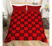 Loussiesd Set di biancheria da letto con copripiumino e federa per letto a quadretti rossi per bambini, ragazzi e ragazze, motivo natalizio con motivo a quadri, reversibile, nero, decorativo, in