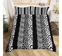 Loussiesd Set di biancheria da letto con copripiumino e federe, motivo zebrato, per ragazzi e ragazze, motivo zebrato leopardato, per letto king size, 3 pezzi, bianco e nero
