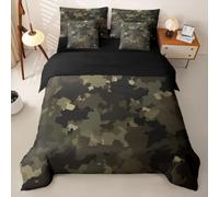Loussiesd Set di biancheria da letto con copripiumino e lenzuola, per bambini, ragazzi e ragazze, stile militare, 7 pezzi, motivo mimetico, verde, decorazione per la stanza, in morbida microfibra
