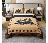 Loussiesd Set di biancheria da letto con copripiumino in 100% cotone, king size, per ragazzi e ragazze, stile western, con animali selvatici, traspirante, morbido, rustico, cabina, country, 3 pezzi