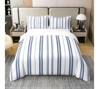 Loussiesd Set di biancheria da letto con copripiumino in 100% cotone, motivo a righe blu, per ragazzi e ragazze, motivo geometrico, decorazione per camera da letto, 3 pezzi, chiusura a cerniera, con 2