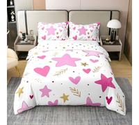 Loussiesd Set di biancheria da letto con copripiumino in 100% cotone, per letto matrimoniale, con motivo a stelle, per ragazzi e ragazze, stile principessa, 3 pezzi, chiusura a cerniera, con 2 federe