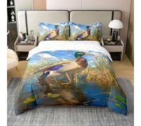 Loussiesd Set di biancheria da letto con copripiumino in 100% cotone, per ragazzi e ragazze, motivo: anatra da caccia, rustico, con animali di campagna, 2 pezzi, chiusura con cerniera e 1 federa