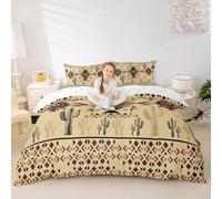 Loussiesd Set di biancheria da letto con copripiumino kaki sud-occidentale azteco per bambini ragazzi ragazze geometrico vintage boho tribale rustico occidentale esotico cactus set di biancheria da