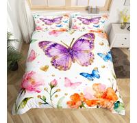 Loussiesd Set di biancheria da letto con copripiumino king size con farfalle e farfalle, per ragazzi e ragazze, 3 pezzi, decorazione per la stanza, traspirante, morbido e leggero, in microfibra