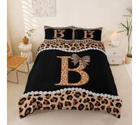 Loussiesd Set di biancheria da letto con copripiumino marrone con ghepardo e fiocco, per ragazzi e ragazze, set di biancheria da letto con lettera B, 3 pezzi, decorazione per la stanza, traspirante