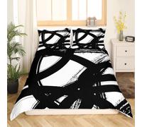 Loussiesd Set di biancheria da letto con copripiumino moderno a righe bianche e nere, per bambini, adolescenti, adulti, arte neutra, per letto junior/culla, decorazione per la stanza, 2 pezzi con 1