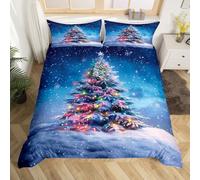 Loussiesd Set di biancheria da letto con copripiumino natalizio per tutte le stagioni, super king size, con 2 federe, strisce luminose colorate, in microfibra, biancheria da letto per bambini, fiocco