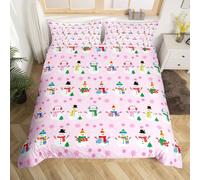 Loussiesd Set di biancheria da letto con copripiumino natalizio rosa per ragazzi e ragazze, set di biancheria da letto per ragazzi e ragazze, 3 pezzi, decorazione per la stanza dell'albero di Natale