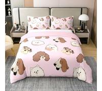 Loussiesd Set di biancheria da letto con copripiumino per cani in 100% cotone, per letto matrimoniale, per ragazzi e ragazze, 3 pezzi, con grazioso papavero, decorazione per la stanza, colore: rosa