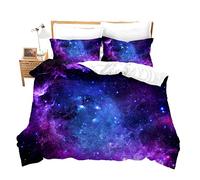 Loussiesd Set di biancheria da letto con copripiumino per Galaxy Super King Size per Ragazzi, Cielo Stellato, con 2 federe, con Cerniera 3 Pezzi Novely