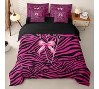 Loussiesd Set di biancheria da letto con copripiumino per letto matrimoniale, 7 pezzi, con stampa con lettera "V", rosa acceso, nero, zebrato, per bambini, ragazzi e ragazze, decorazione per camera da