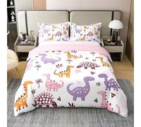 Loussiesd Set di biancheria da letto con copripiumino per letto singolo con dinosauri in stile cartone animato, per ragazzi e ragazze, set di biancheria da letto in cotone colorato, 2 pezzi