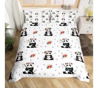 Loussiesd Set di biancheria da letto con copripiumino per letto singolo con simpatico panda in stile cartone animato, per ragazzi e ragazze, motivo animali kawaii, decorazione per camera da letto, 2