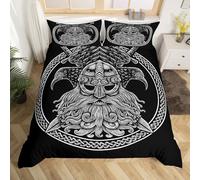 Loussiesd Set di biancheria da letto con copripiumino vintage con motivo antico vichinghi, stile retrò, esotico, nero, bianco, vintage, per bambini e adulti, aquila, cultura scandinava, decorazione