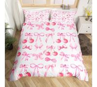 Loussiesd Set di biancheria da letto con fiocco ad acquerello per bambini/lettini con fiocco di ciliegia, per ragazzi e ragazze, grazioso set di copripiumino con fiocco per ragazze