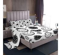 Loussiesd - Set di biancheria da letto con motivi palla da pallavolo 3D, per ragazzi e ragazze, per giochi di pallavolo, bianco e nero, con 1 lenzuolo piano + 1 lenzuolo con angoli, misura singolo