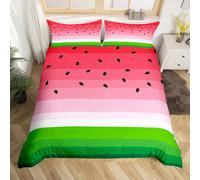Loussiesd Set di biancheria da letto con motivo anguria, con stampa di frutti tropicali, per bambini e ragazze, con motivo a righe con ananas fresco, traspirante, colore: rosso e verde, decorazione