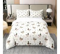 Loussiesd Set di biancheria da letto con motivo floreale e anatra reale, 100% cotone, per ragazzi e ragazze, stile rustico, 2 pezzi, con animali di campagna, traspirante, morbido e leggero