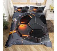Loussiesd Set di biancheria da letto con motivo geometrico e palloni da calcio, colore grigio, morbido copripiumino per bambini ragazzi adolescenti adulti, 1 copripiumino con 1 federe, 135x200cm