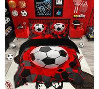 Loussiesd Set di biancheria da letto con motivo palla da calcio 3D geometrico, per bambini, ragazzi e ragazze, copripiumino sportivo e biancheria da letto, 2 pezzi, per letto singolo, con cerniera