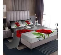 Loussiesd - Set di biancheria da letto con motivo rose rosse e cigni, romantico set di lenzuola floreali per uomo e donna, per San Valentino, ultra morbido, misura matrimoniale, 4 pezzi