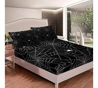 Loussiesd set di biancheria da letto con ragnatela, e bambini, set di lenzuola a Halloween spaventoso, lenzuolo con angoli con angoli, colore nero, bianco, a animale, singola, 2 pezzi