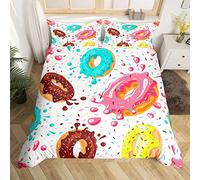 Loussiesd Set di biancheria da letto con simpatico copripiumino con ciambelle e dessert, per ragazze e bambini, regalo per camera da letto, colorato, con federa, 2 pezzi, per letto singolo