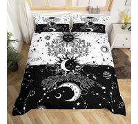 Loussiesd Set di biancheria da letto con sole e luna, copripiumino nero e bianco Yin Yang, set di biancheria da letto bohémien, motivo trippy, albero della vita, copriletto per ragazzi e ragazze
