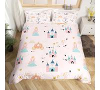 Loussiesd Set di biancheria da letto con stampa castello delle fiabe e unicorno rosa da sogno per bambini, 2 pezzi, in morbida microfibra