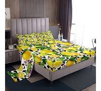 Loussiesd - Set di biancheria da letto con stampa di frutta fresca, motivo limone giallo e mucca nera e bianca, con elementi tribali, per ragazzi e adulti, con foglie verdi e fiori viola, 4 pezzi