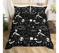 Loussiesd Set di biancheria da letto con teschio e scheletro di animali spaventosi e biancheria Halloween pipistrelli copripiumino traspirante Horror Spider matrimoniale