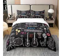 Loussiesd Set di biancheria da letto in 100% cotone, motivo: graffiti hippie, 100% cotone, set copripiumino king size Rap Blues Hip Hop Comforter cover chitarra tamburo microfono copriletto collezione