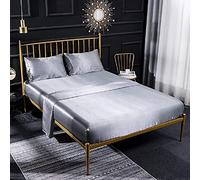 Loussiesd Set di biancheria da letto in raso liscio setoso per letto king size, 4 pezzi, in seta, tinta unita, grigio, con tasca profonda, morbido, leggero, in tinta unita, splendido, grigio argento
